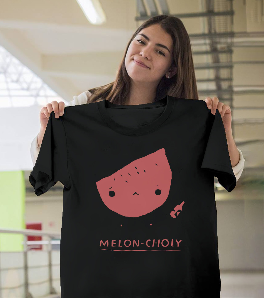 Melon-Choly Cute Watermelon Slice with Sad Face T-Shirt