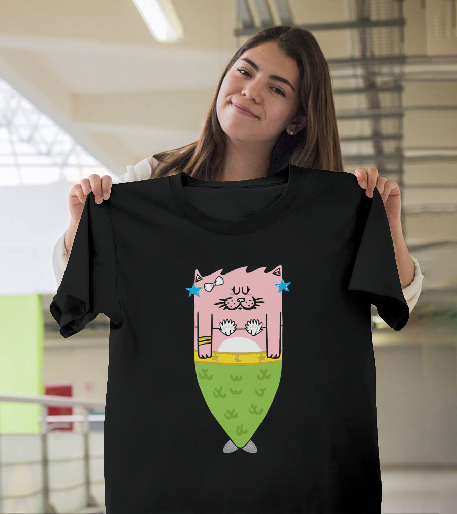 Mermeow New Cat Mermaid with Starfish and Seashells T-Shirt