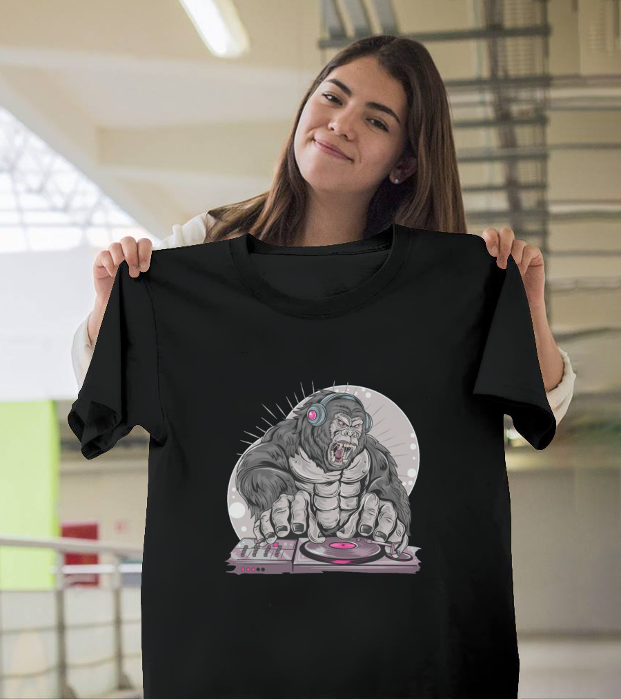 Monkey DJ Spinning Beats with Headphones T-Shirt