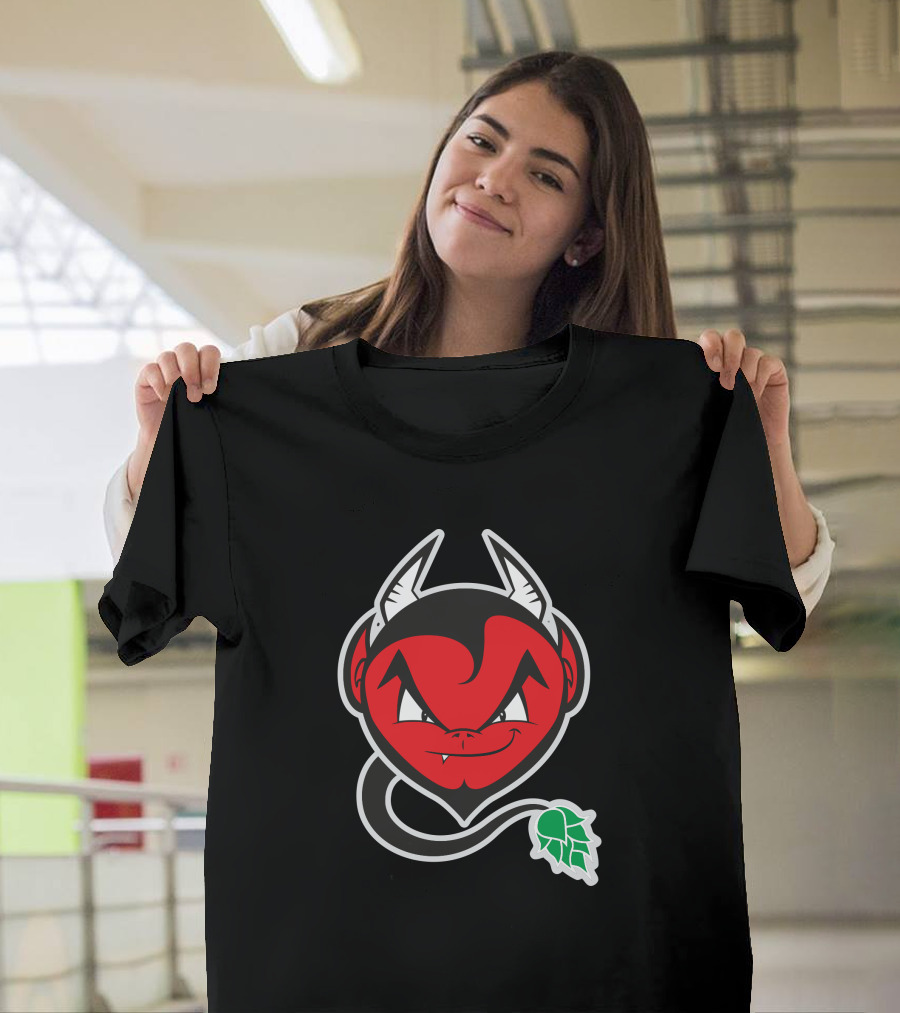 The Devil Made Me Brew It Red Devil Face with Hop Leaf T-Shirt