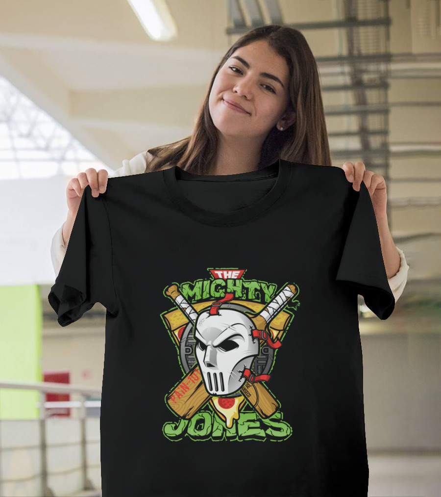 THE MIGHTY JONES MASK CROSSING BAT WEAPONS PIZZA SLICE NINJA T-Shirt