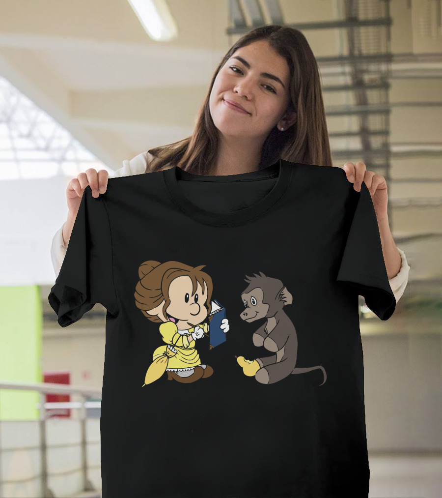 Reading Time with Cartoon Princess and Curious Monkey T-Shirt