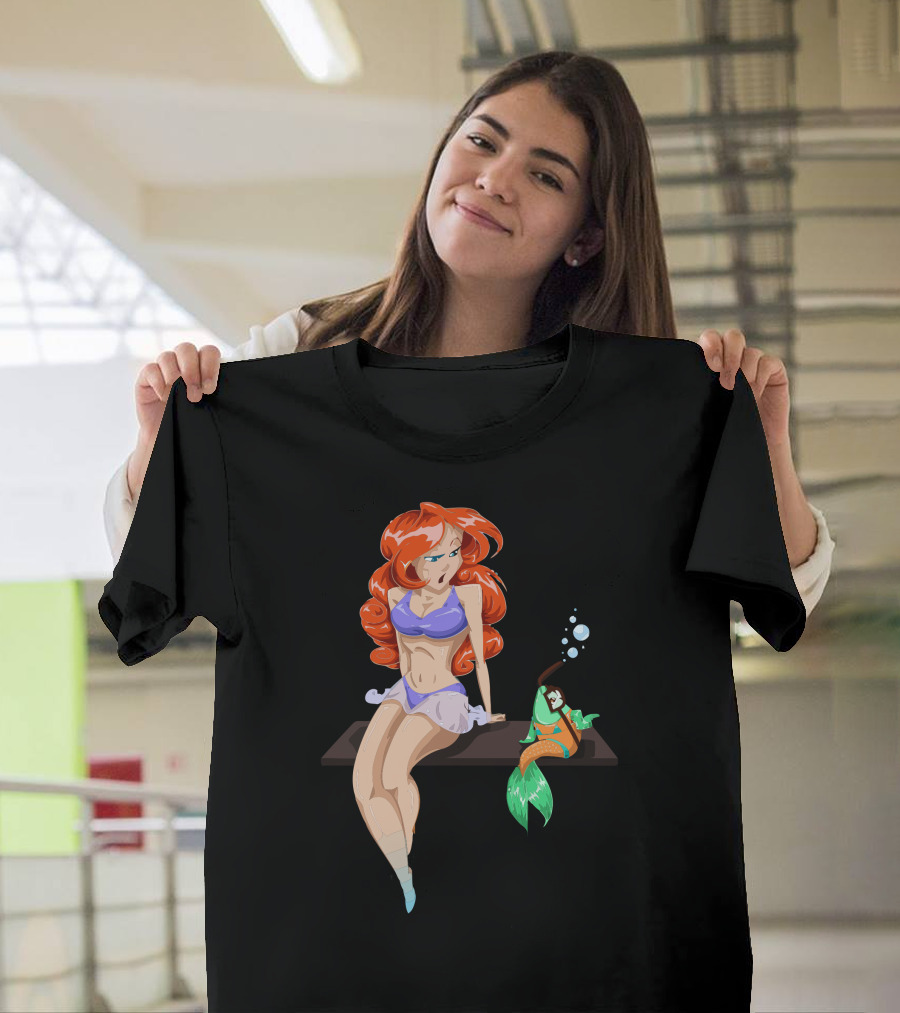 Woman And Fish Conversing Beside Swimming Pool Scene T-Shirt