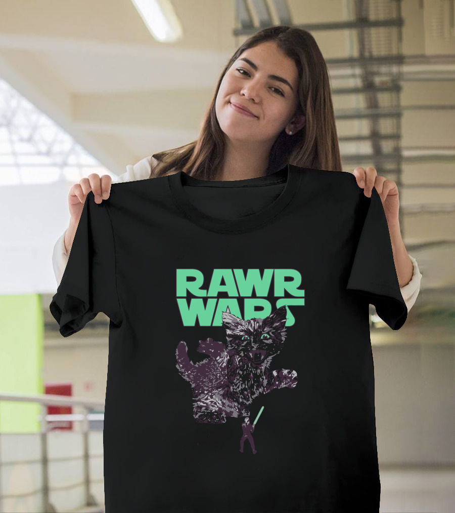 RAWR WARS Cat with Lightsaber Duel T-Shirt