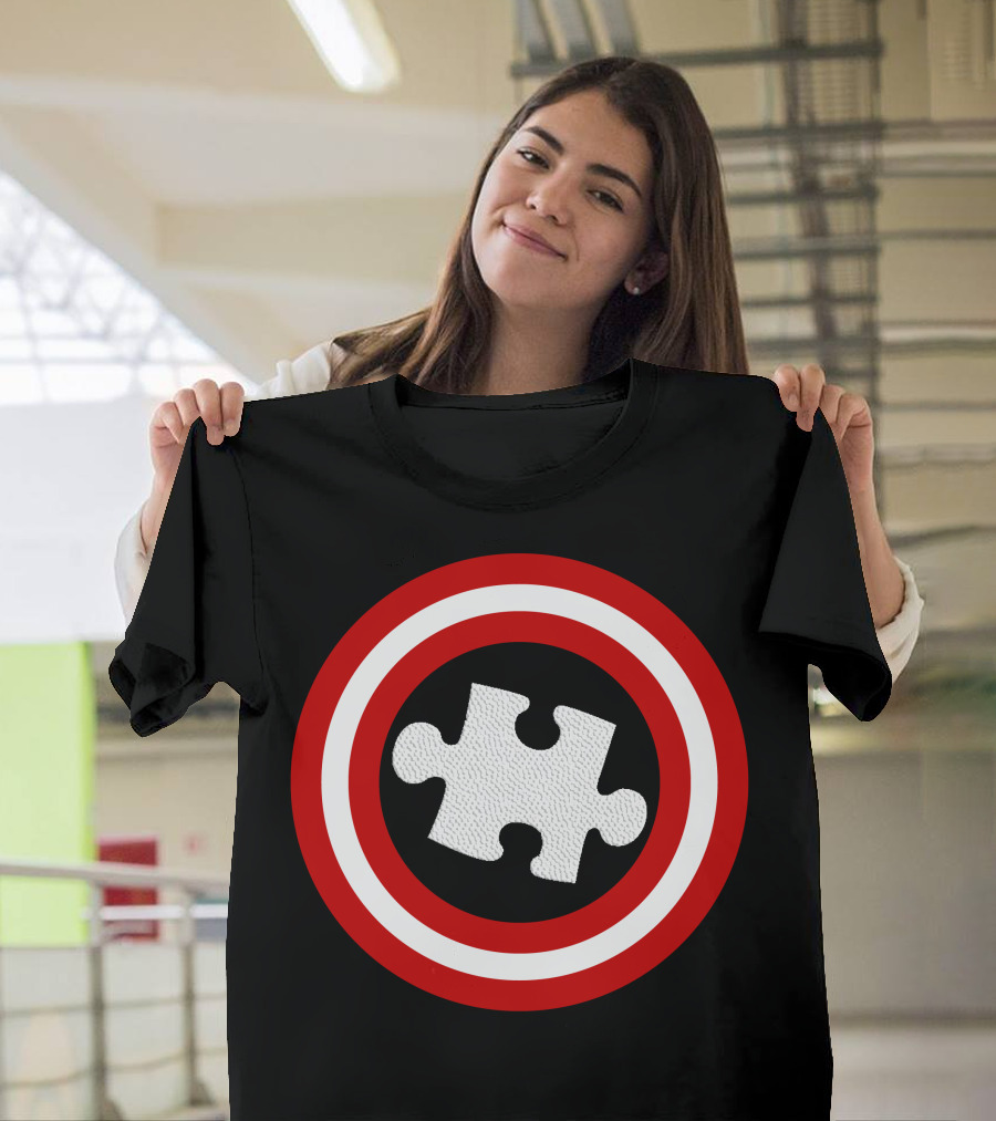 Autism Awareness Captain Autism Puzzle Shield T-Shirt