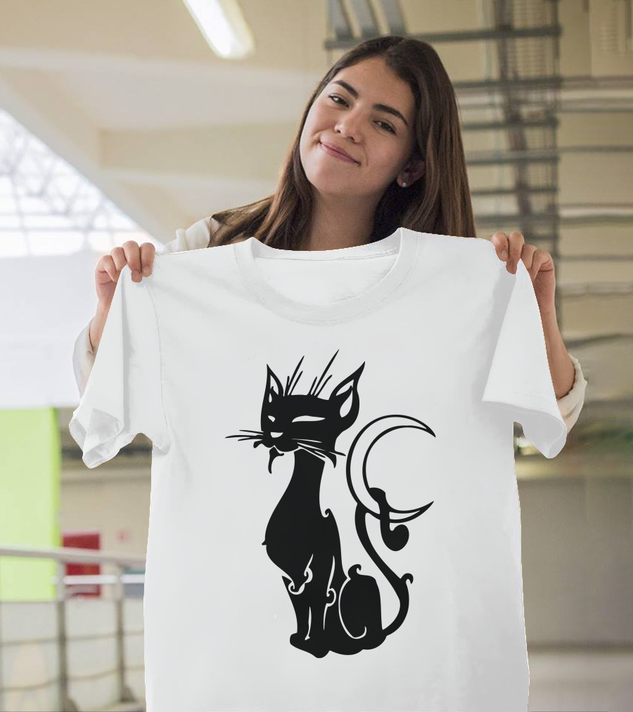 Cat Tribal Crescent Moon T-Shirt