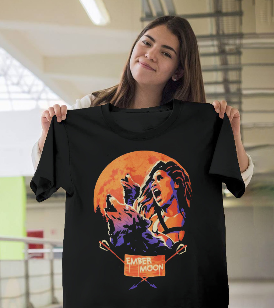Ember Moon Howling Wolves Under Fiery Full Moon T-Shirt