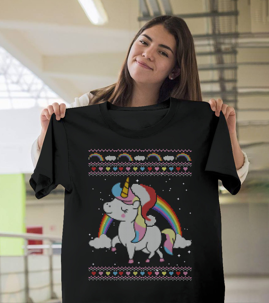 Unicorn Rainbow Christmas Ugly T-Shirt
