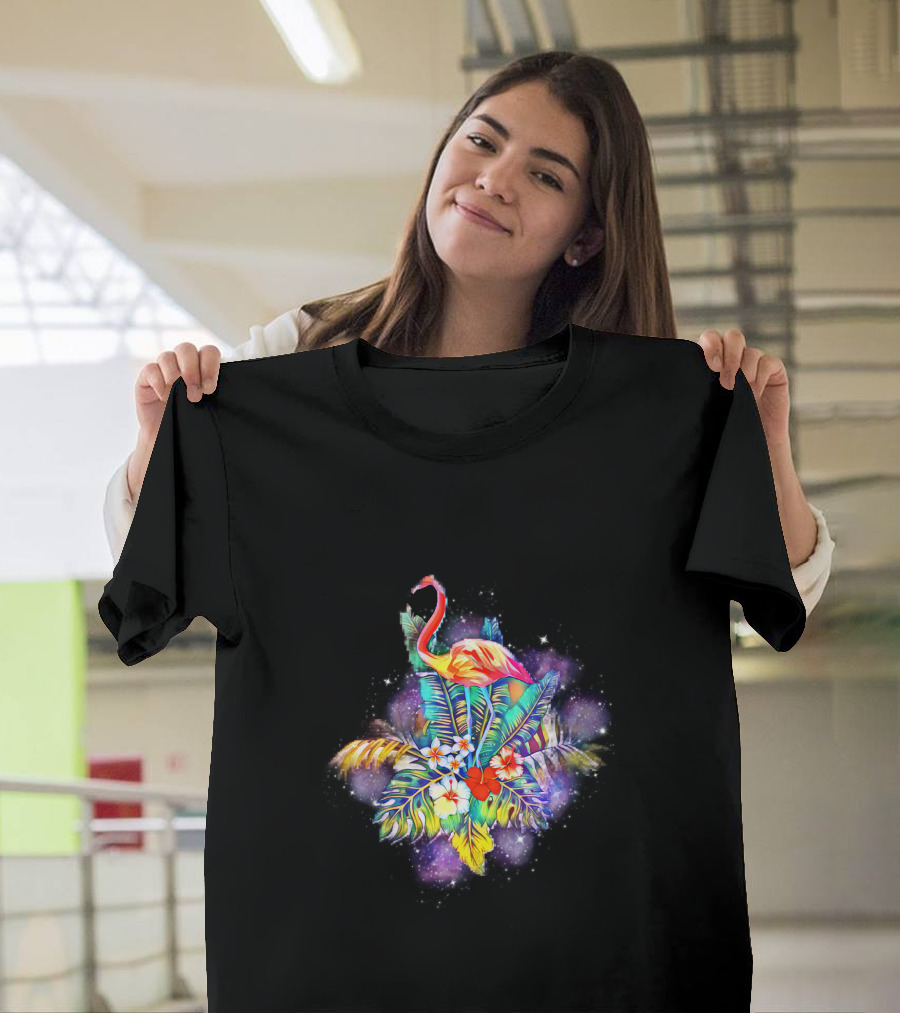 Flamingo Vibes Tropical Cosmic Floral Blend T-Shirt
