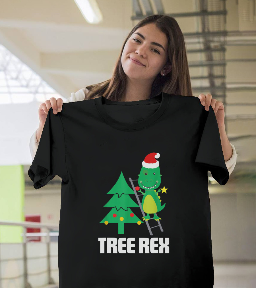 Tree Rex Dinosaur Christmas Tree Dino Lover Santa Hat Holiday Humor T-Shirt