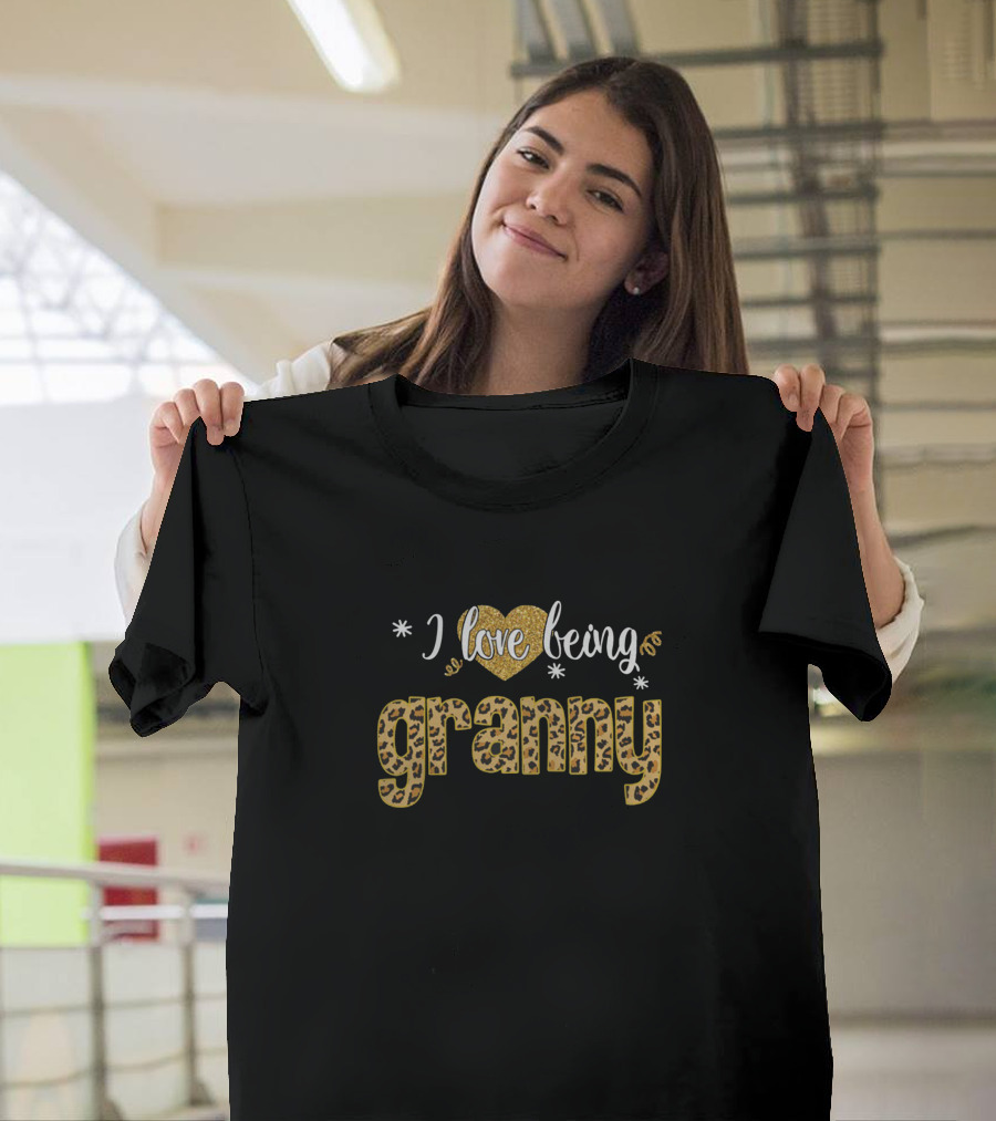 I Love Being Granny Leopard Print Heart T-Shirt