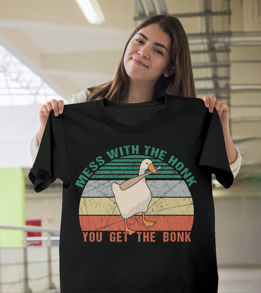 Mess With The Honk You Get The Bonk Retro Sunset Duck T-Shirt