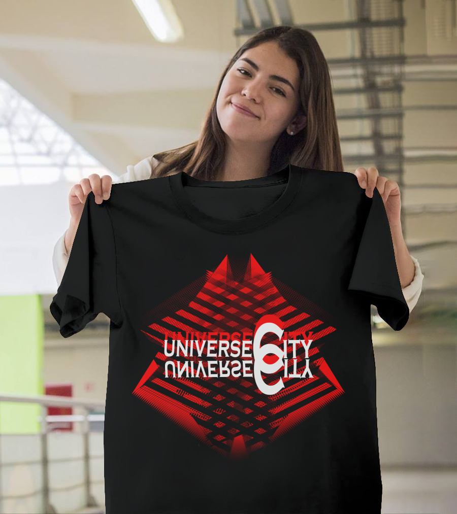 Universe City Geometric Red Reflection T-Shirt