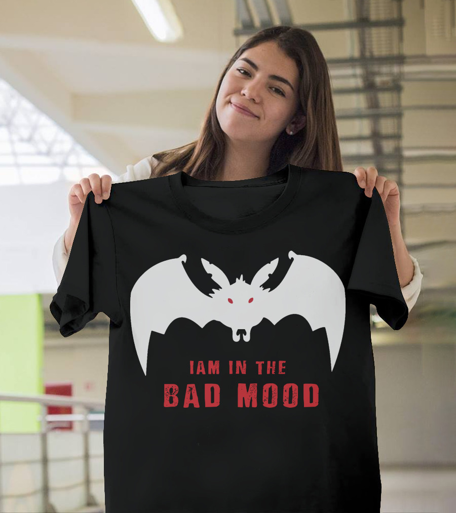 I Am In The Bad Mood Bat Design White Wings Red Eyes T-Shirt