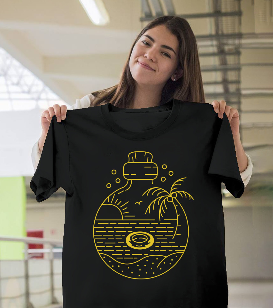 Landscape In Bottle With Palm Tree and Sunset For Dark T-Shirt