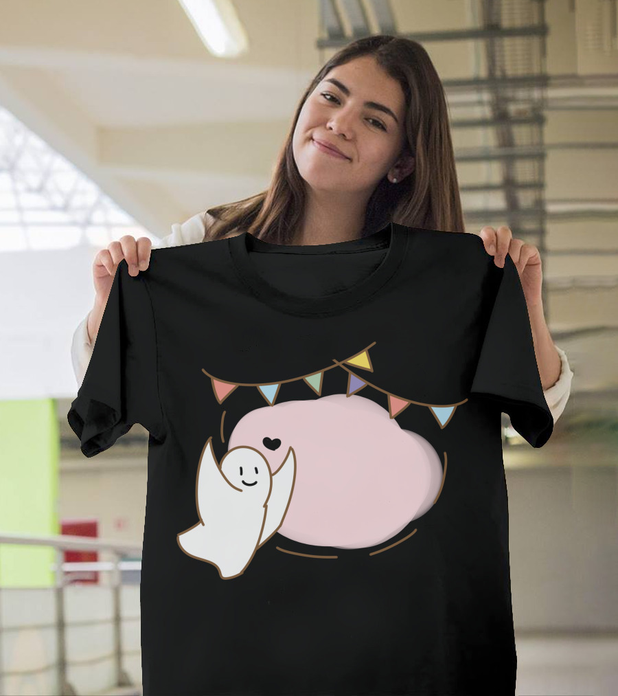 Little Devil Decoration Ghost with Heart and Pastel Bunting on Pink Cloud T-Shirt