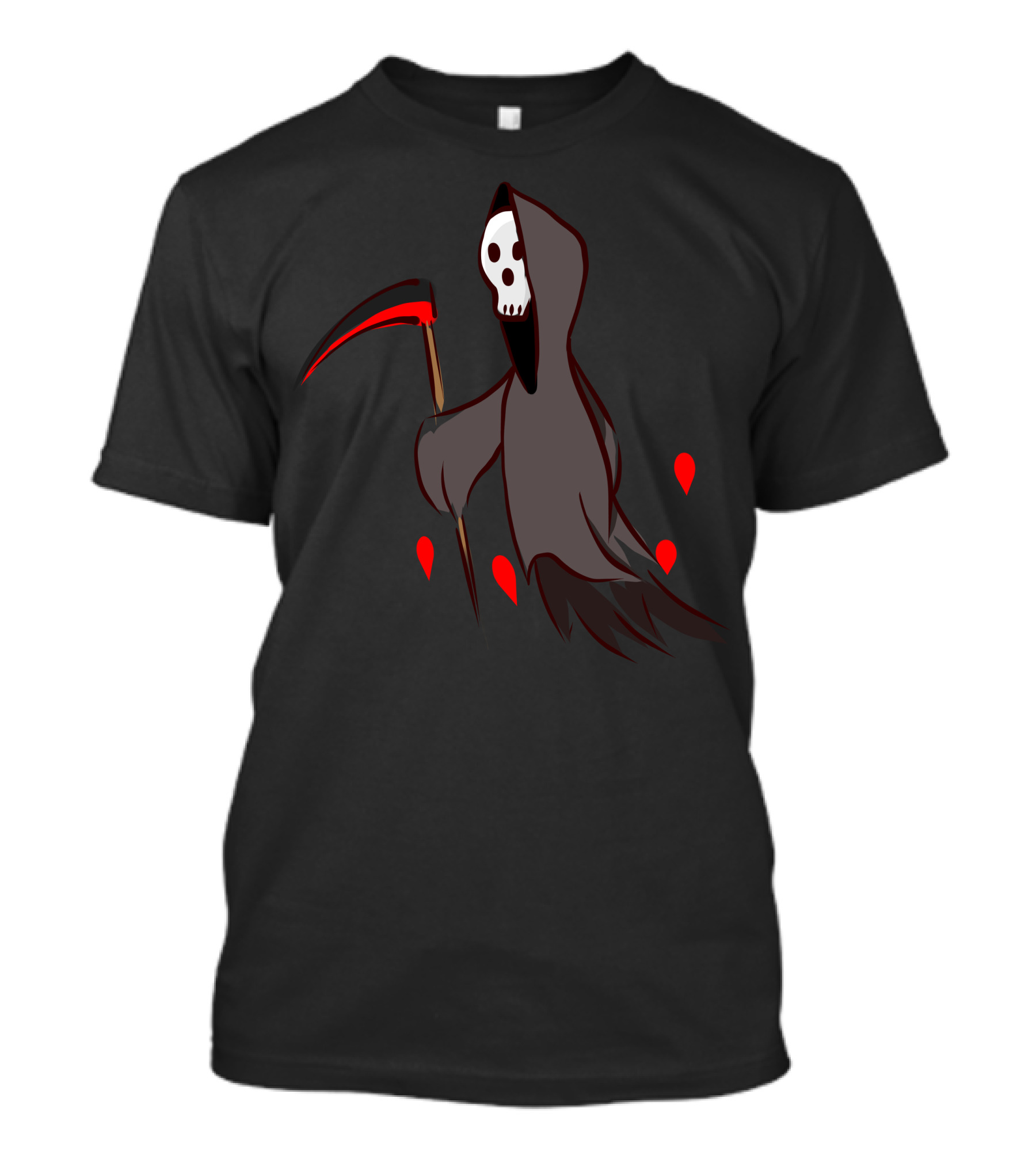 Trick Or Treat Grim Reaper With Red Death Scythe And Hooded Skull T-Shirt