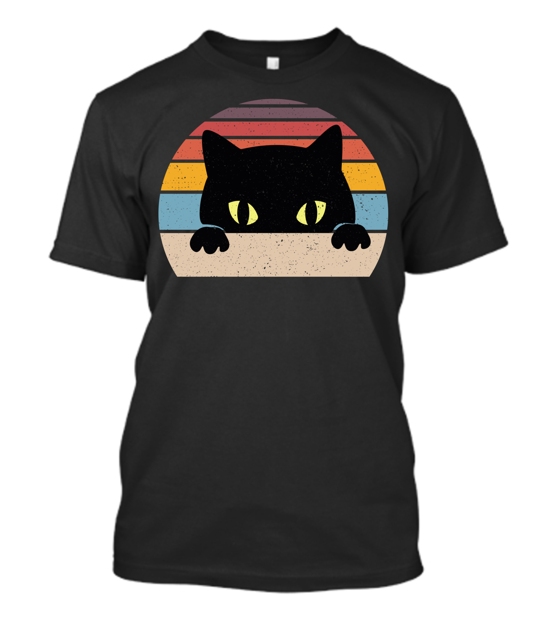 Vintage Cat Retro Sunset Peeking Kitty Stripes T-Shirt