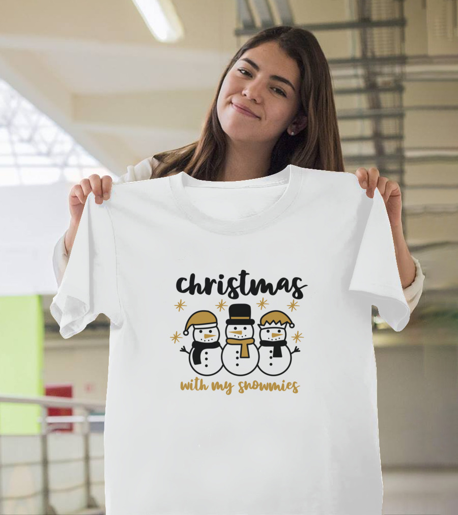 Christmas With My Snowmies Snowmen and Stars T-Shirt