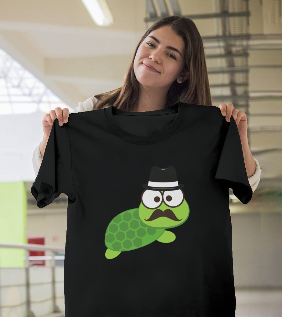 Cute Gentleman Turtle Fedora Mustache Look T-Shirt
