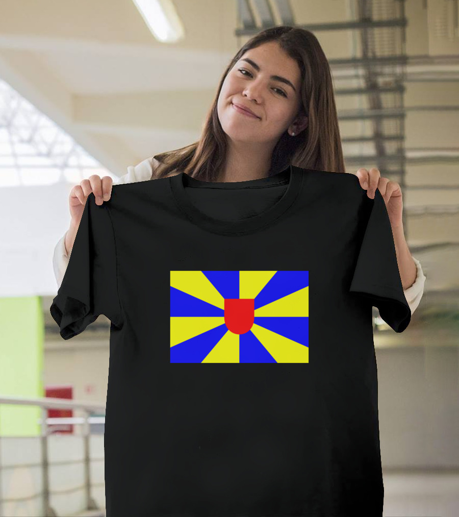 West Flanders Coat of Arms Blue and Yellow Stripes with Red Shield T-Shirt