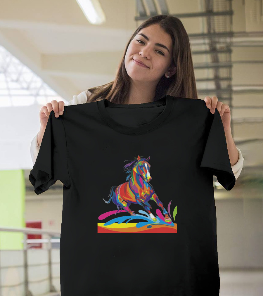 Wild Black Horses Colorful Energetic Motion T-Shirt