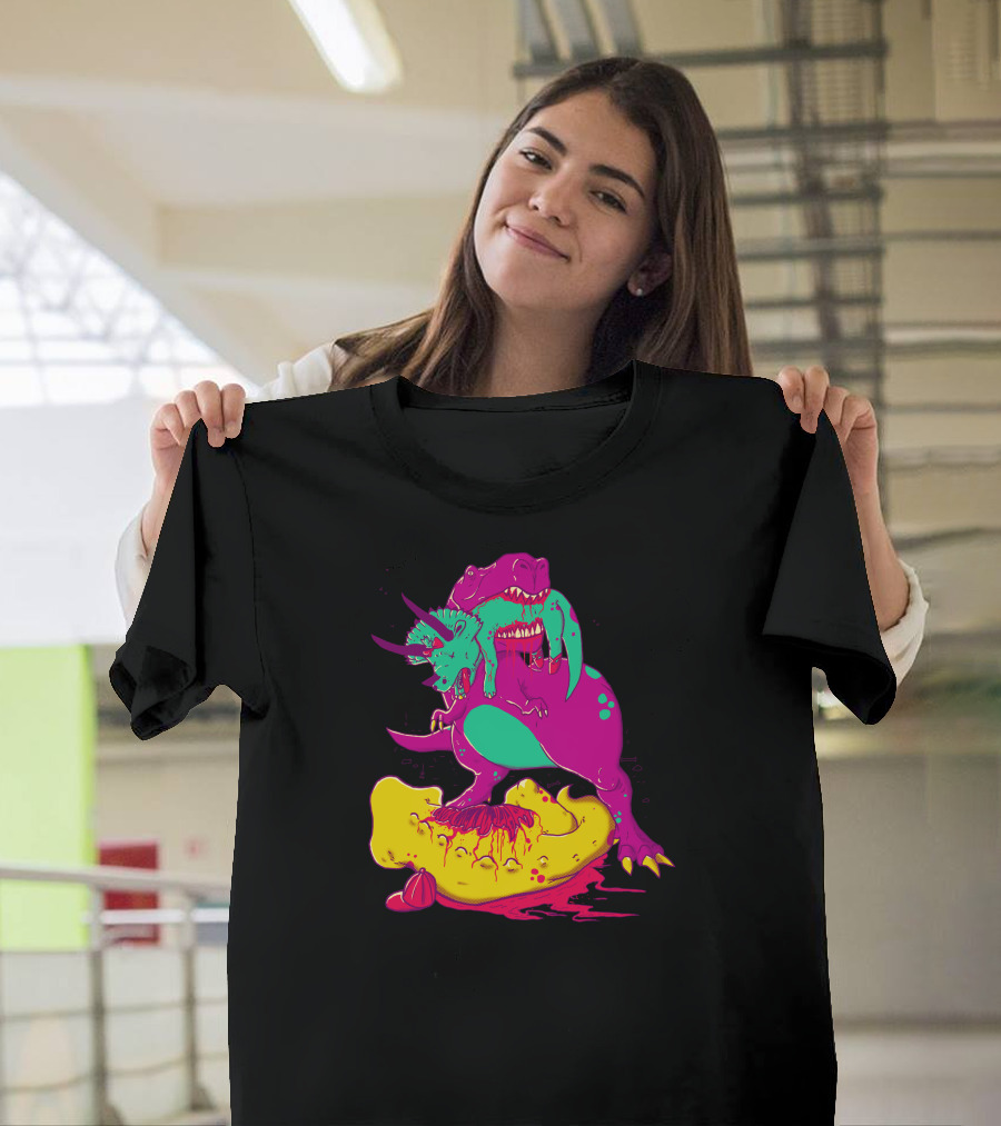 A Carnivore From Our Imagination Feasting Dinosaur Battle Scene T-Shirt