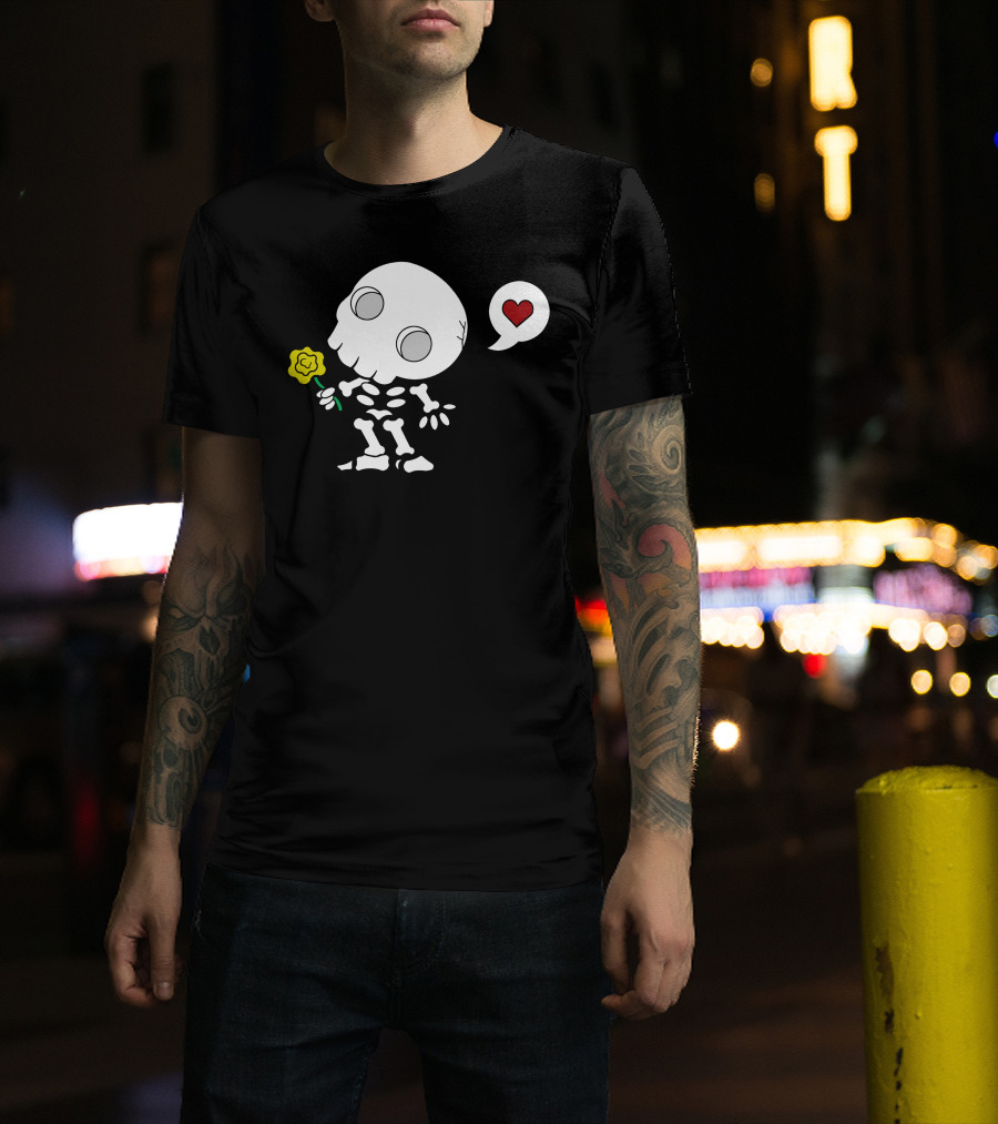 Amor De Los Muertos Skeleton With Heart And Flower T-Shirt
