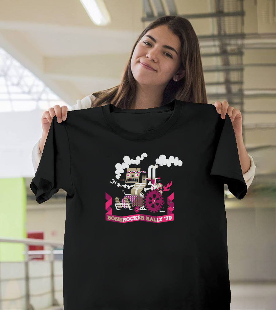 Bonerocker Rally '79 Steampunk Machine with Flames and Gears T-Shirt