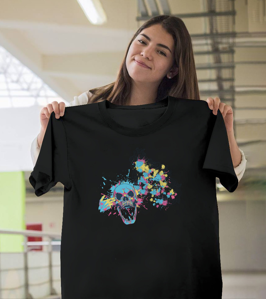 CMYK Explosion Skull Paint Splatter T-Shirt