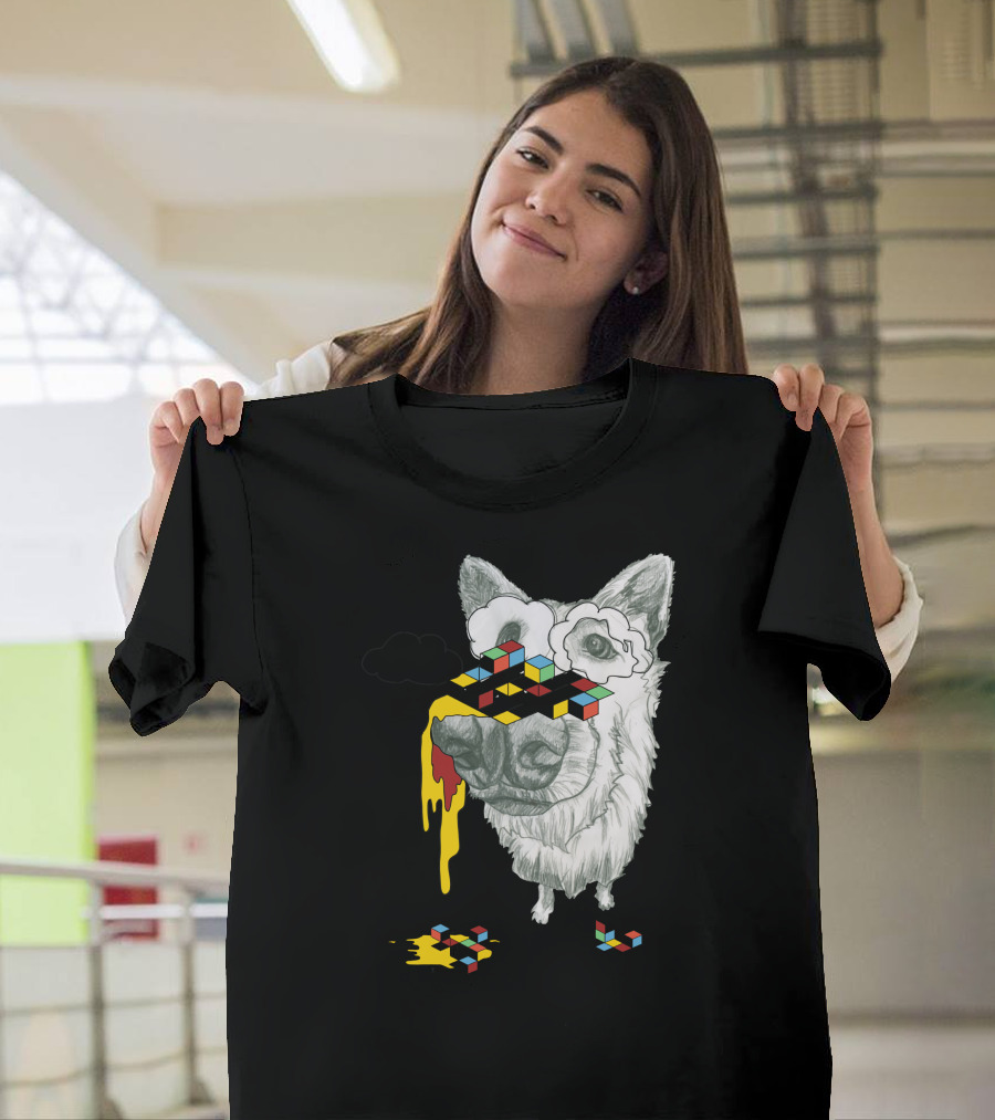Cube Dog Melting Rubik's Puzzle Face T-Shirt