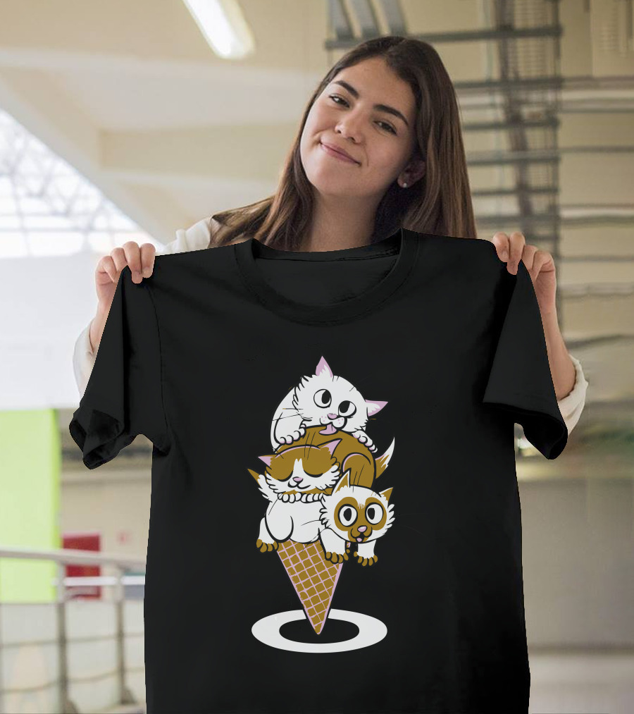 Kitten Trio Tower on Waffle Cone T-Shirt