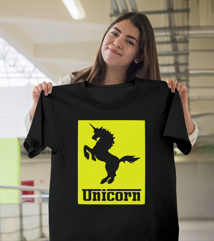 Unicorn Prancing Horse Parody Logo Yellow Background T-Shirt
