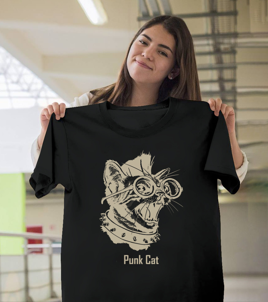 Punk Cat Vintage Spiked Collar and Goggles T-Shirt