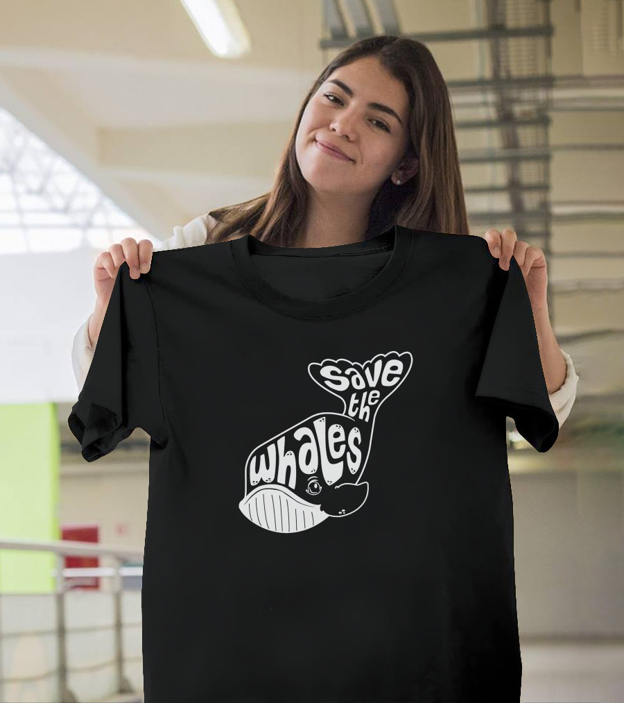 Save The Whales Retro Whale Conservation Message T-Shirt