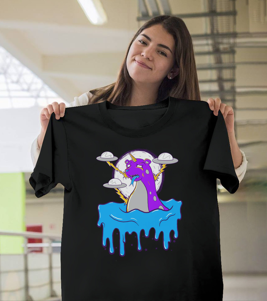 The Beargon Vs UFO Purple Monster in Dripping Neon Waves T-Shirt