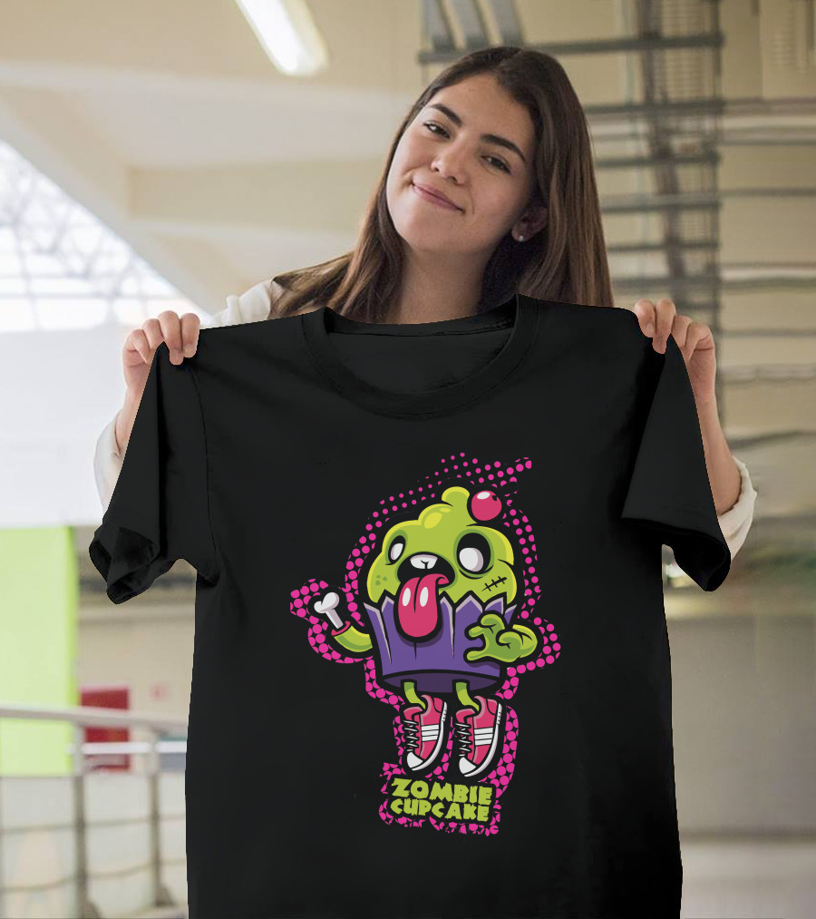 Zombie Cupcake Tongue Out Green Monster with Sneakers T-Shirt