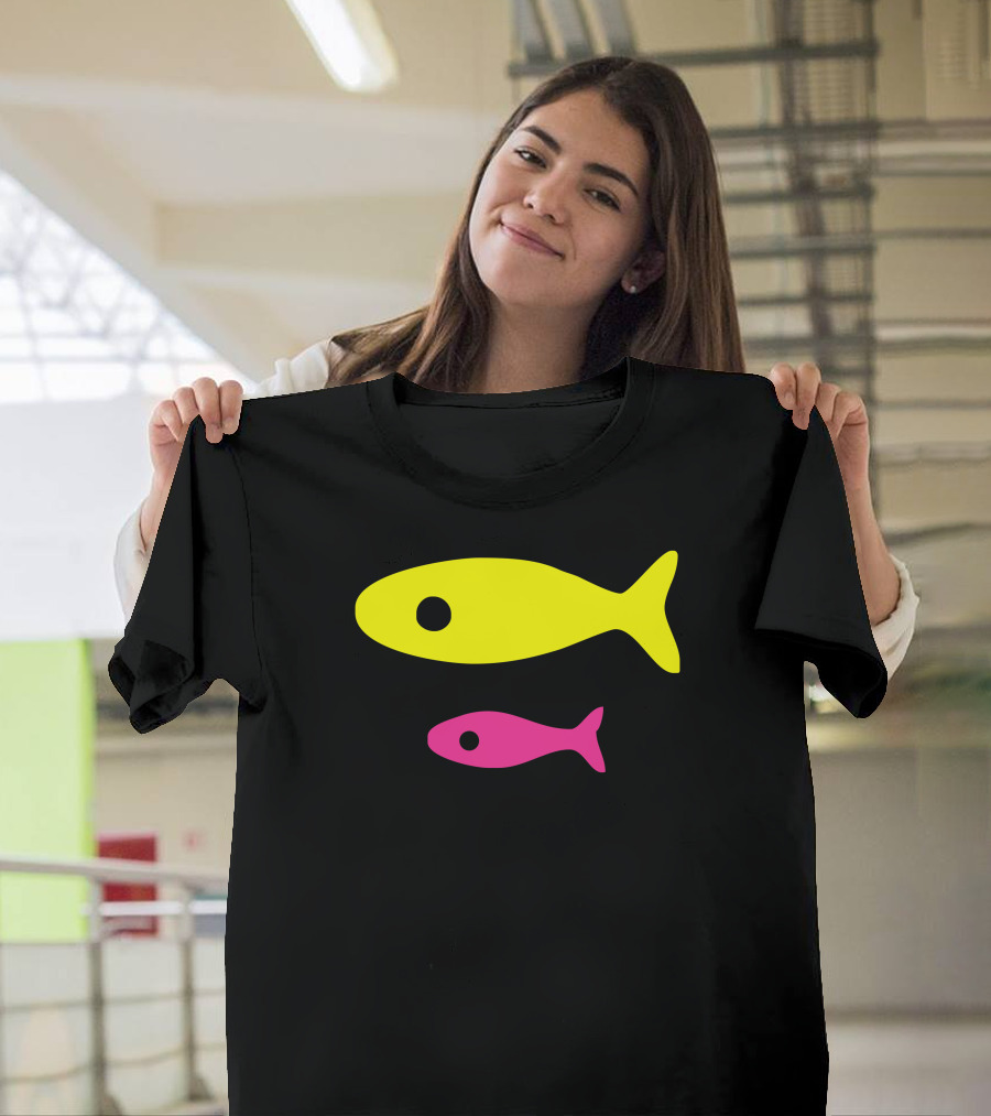 Big Fish Little Fish Cardboard Box Neon Visual Concept T-Shirt