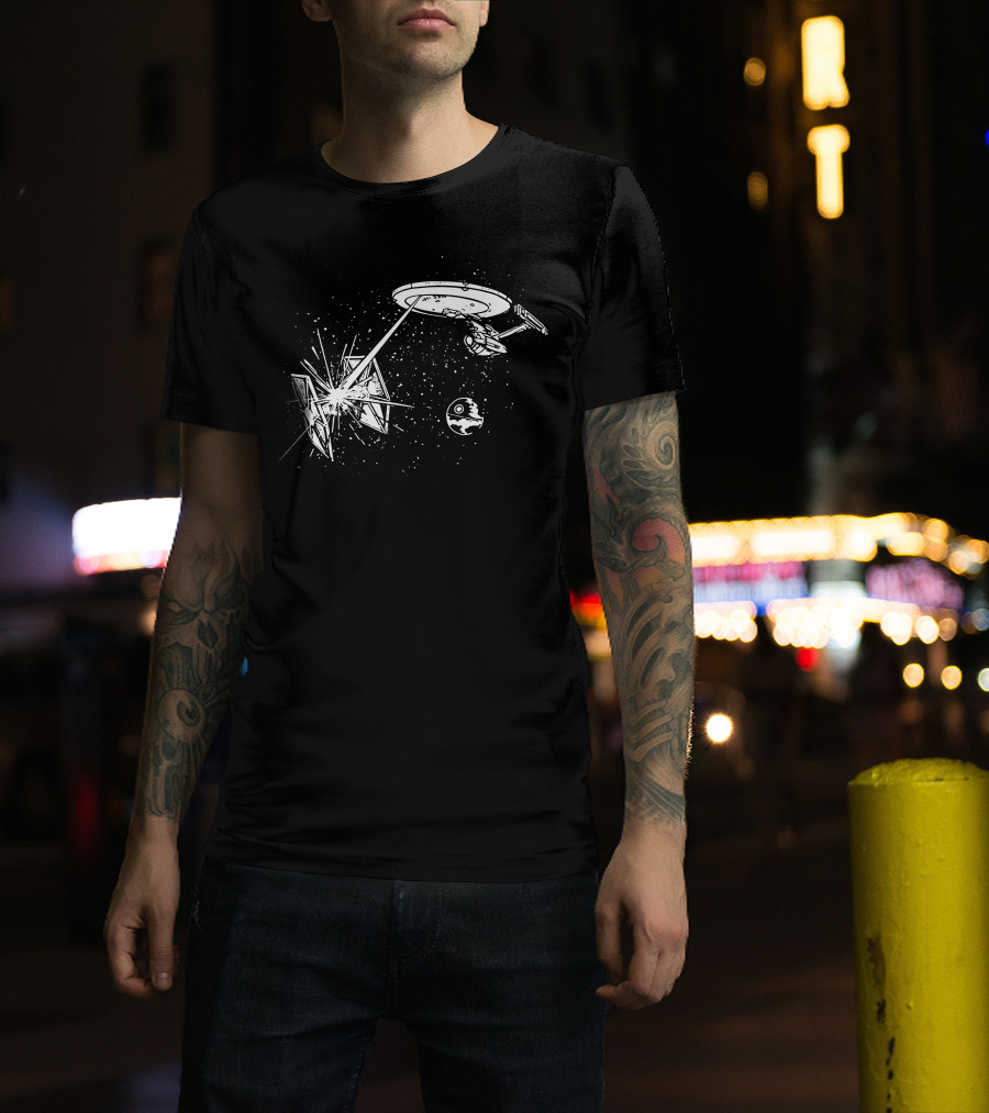 Trek Wars Starship Battle With Galactic Vessels And Iconic Spacecrafts T-Shirt
