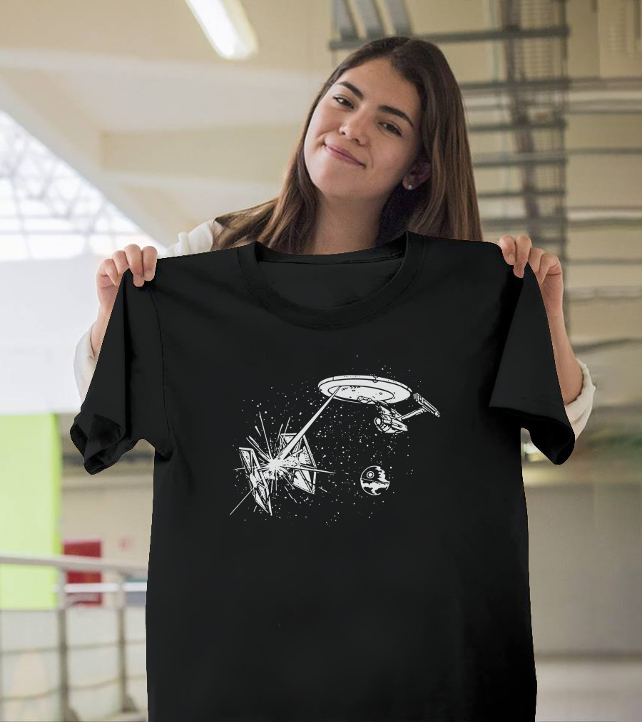 Trek Wars Starship Battle with Galactic Vessels and Iconic Spacecrafts T-Shirt