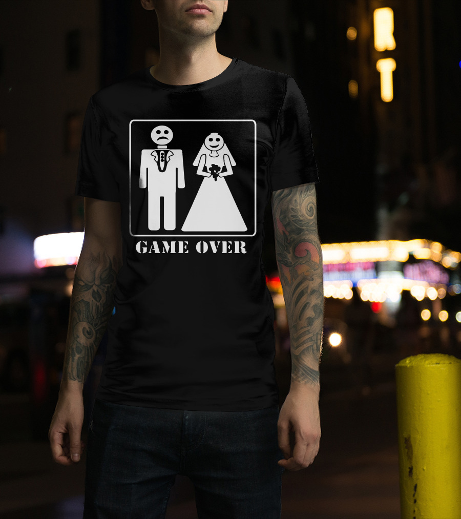 Wedding Humor Game Over Bride Groom Smile And Frown T-Shirt