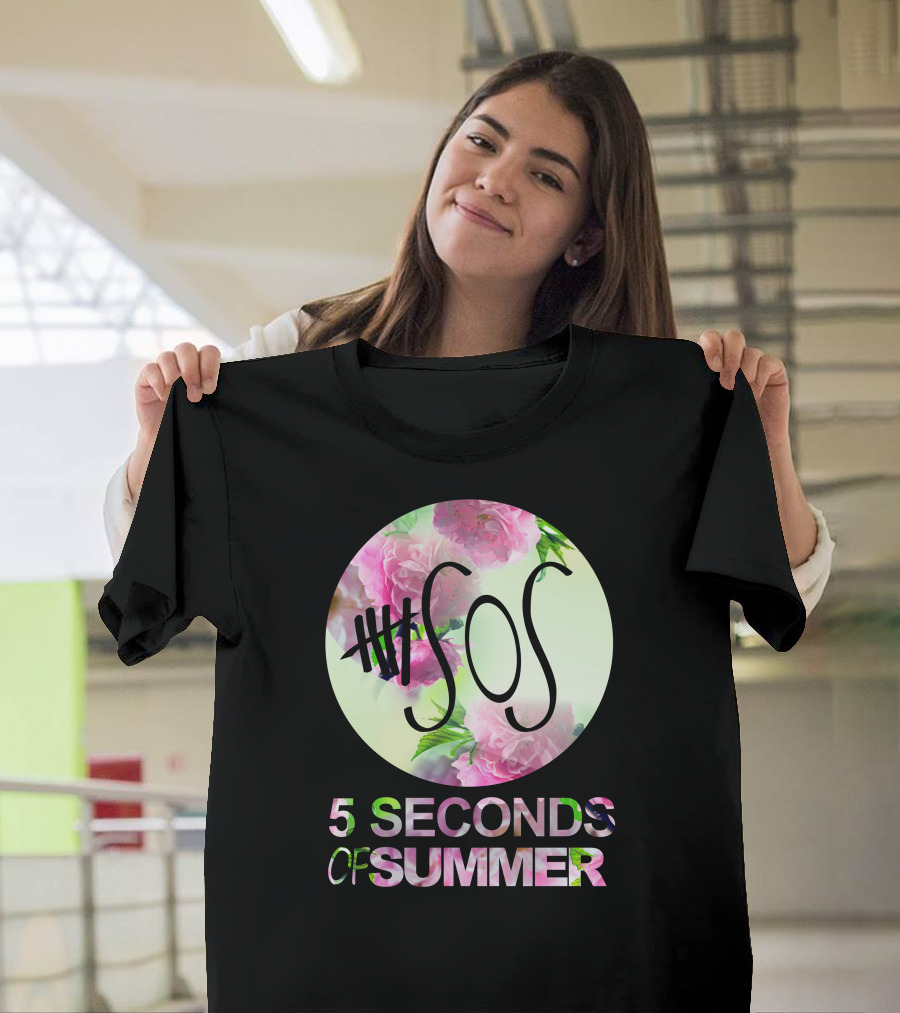 5 Seconds Of Summer Floral Logo Circle One Direction Fan Art 5SOS T-Shirt