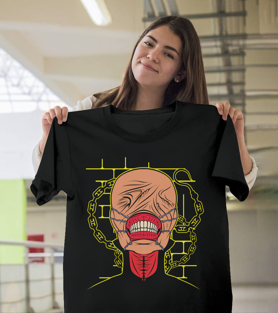 Chatterer Hellraiser Inspired Horror Icon with Chains and Muzzle T-Shirt