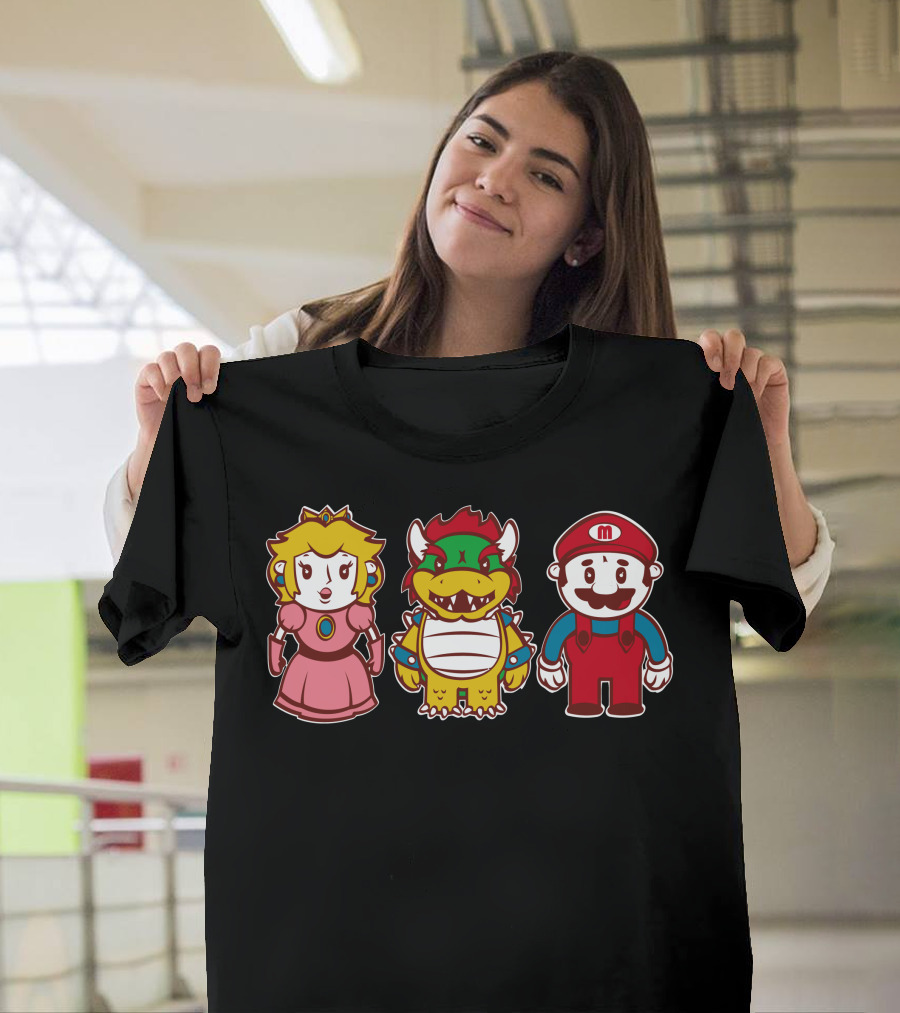 Chibi Mushroom Kingdom Princess Bowser Mario Characters T-Shirt