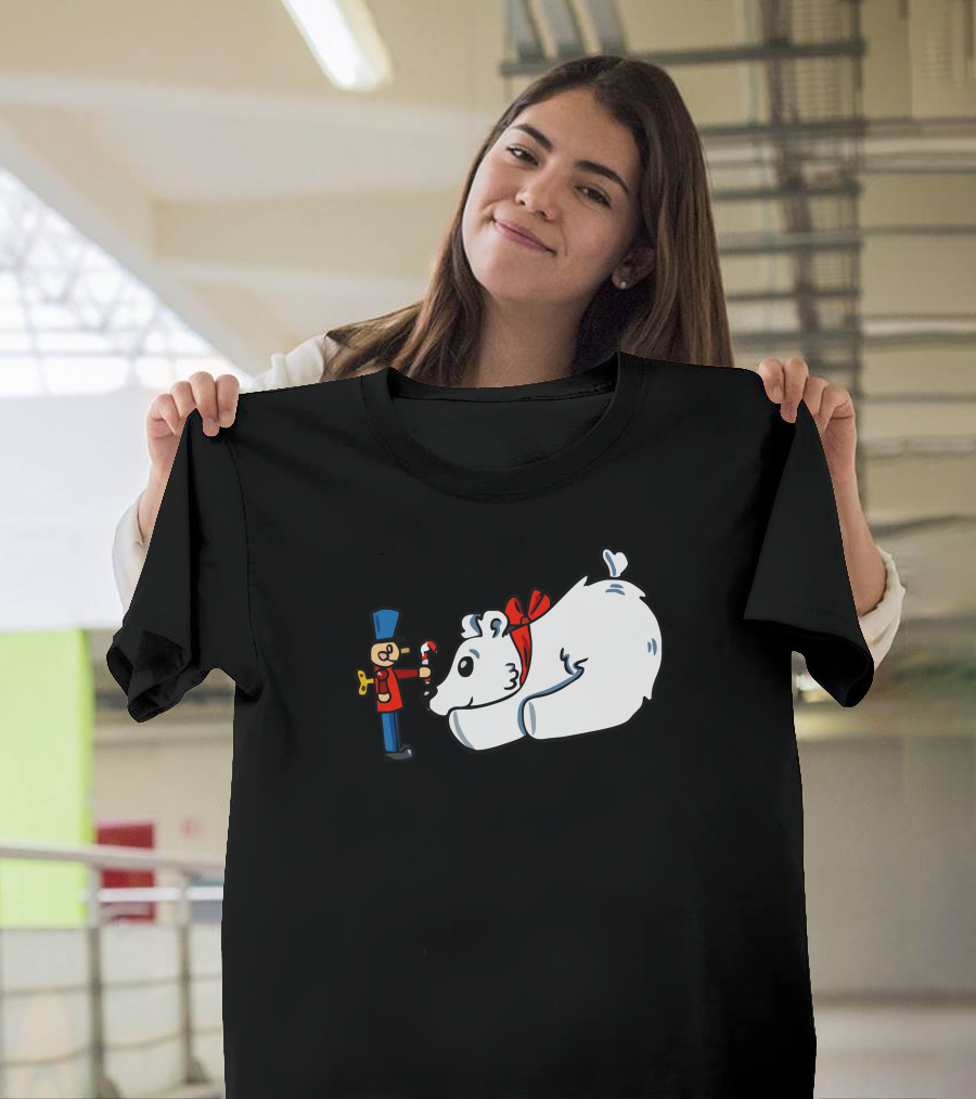 Nutcracker with Candy Cane and Polar Bear with Red Bow T-Shirt