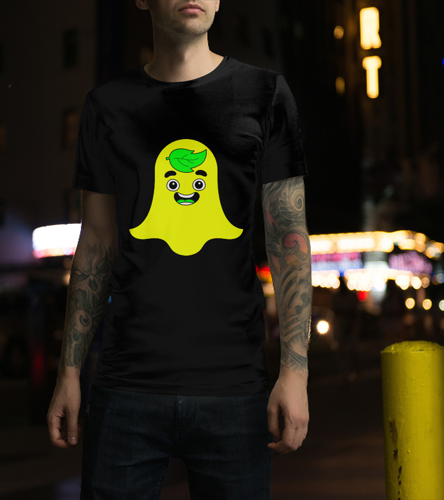 Guava Snap Ghost Emoji With Green Leaf Face T-Shirt