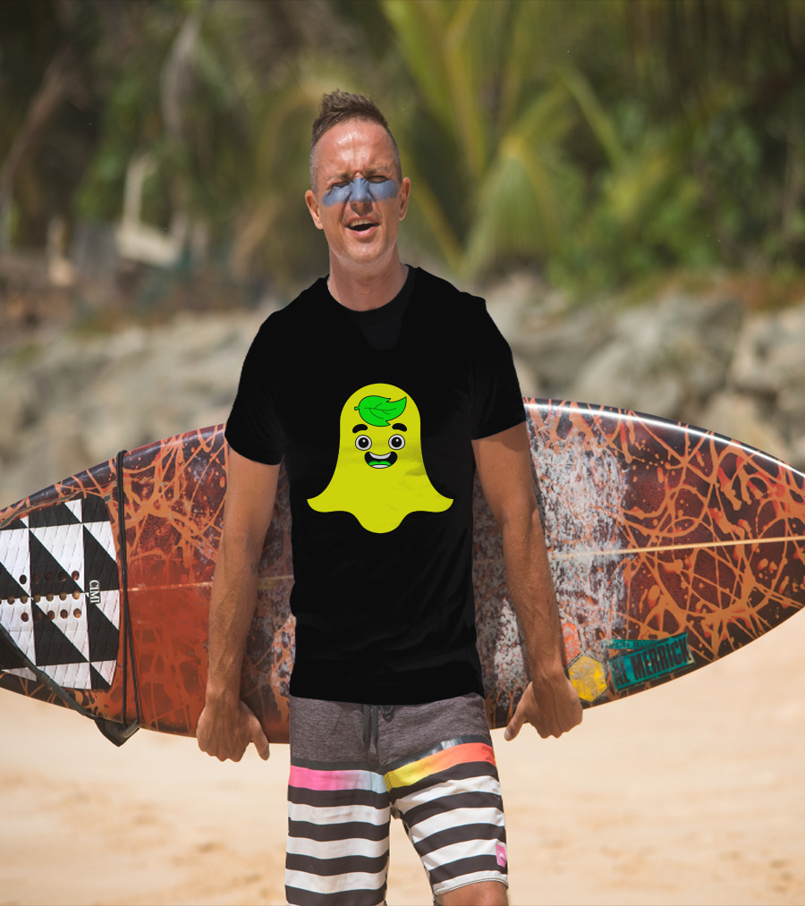 Guava Snap Ghost Emoji With Green Leaf Face T-Shirt