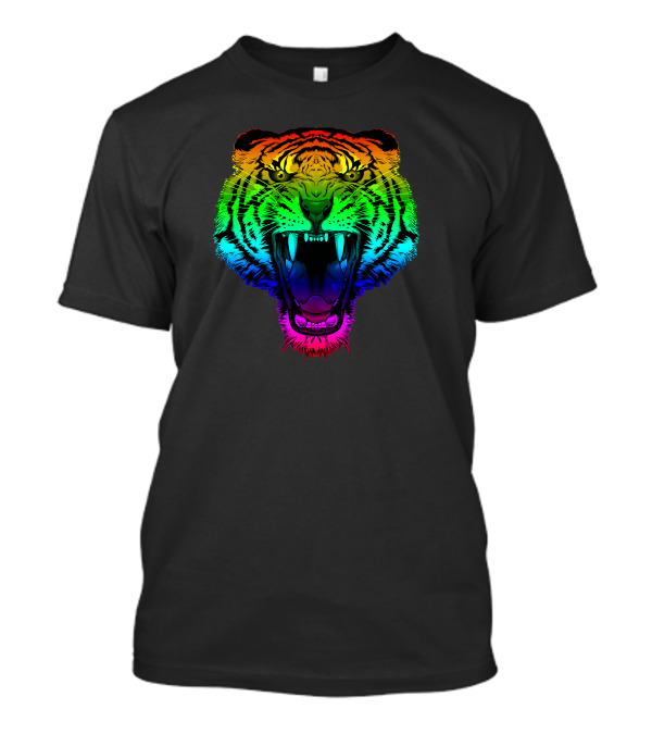Smarttiger Vibrant Rainbow Roaring Tiger Face T-Shirt