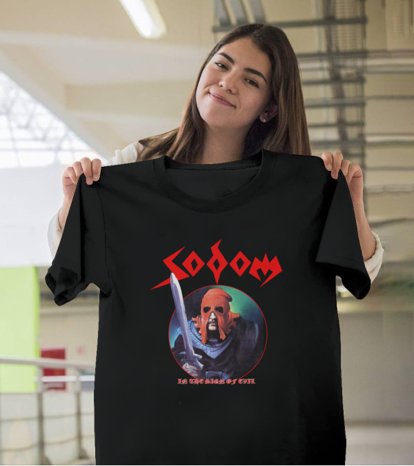Sodom In The Sign Of Evil Warrior With Sword Mask T-Shirt
