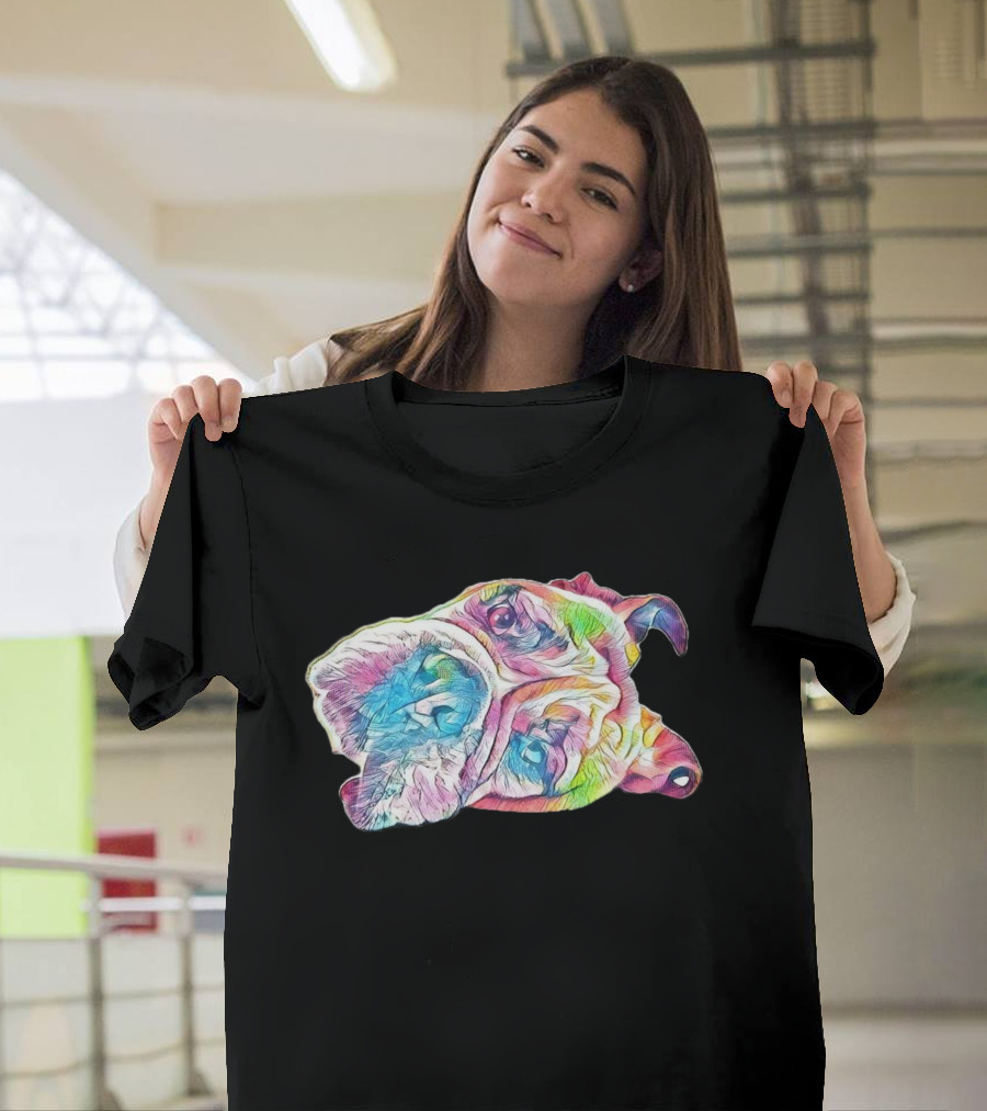 A Closeup Of The Face of a Colorful Bulldog T-Shirt